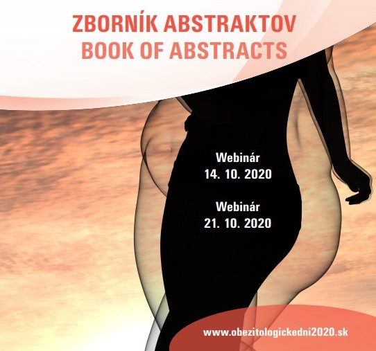 Ilustrácia s nápisom Zborník abstraktov a termínom dvoch webinárov a webová stránka www.obezitologickedni2020.sk