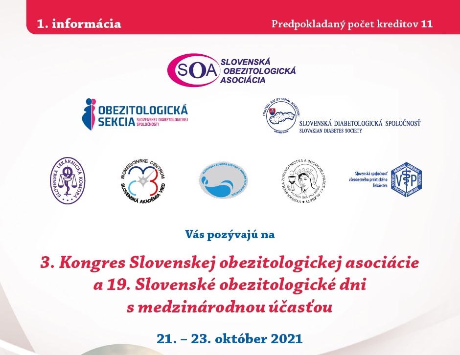 Plagát k podujatiu. Pozvanie na 3. Kongres Slovenskej obezitologickej asociácie a 19. Slovenské obezitologické dni s medzinárodnou účasťou 21. – 23. október 2021